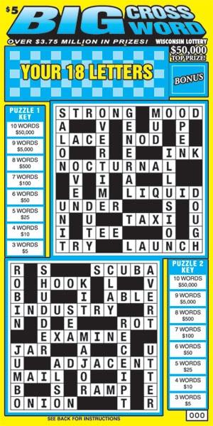 Big Crossword instant scratch ticket from Wisconsin Lottery - unscratched Big Crossword instant scratch ticket from Wisconsin Lottery - unscratched