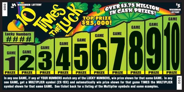 10 Times the Luck instant scratch ticket from Wisconsin Lottery - unscratched 10 Times the Luck instant scratch ticket from Wisconsin Lottery - unscratched
