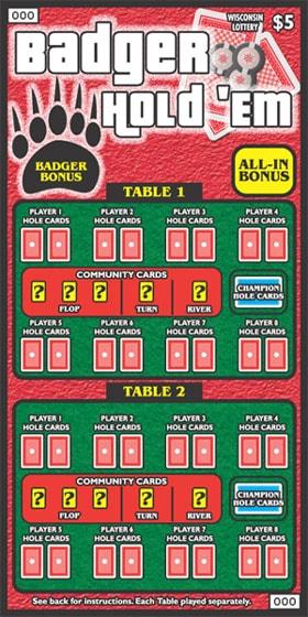 Badger Hold 'Em instant scratch ticket from Wisconsin Lottery - unscratched