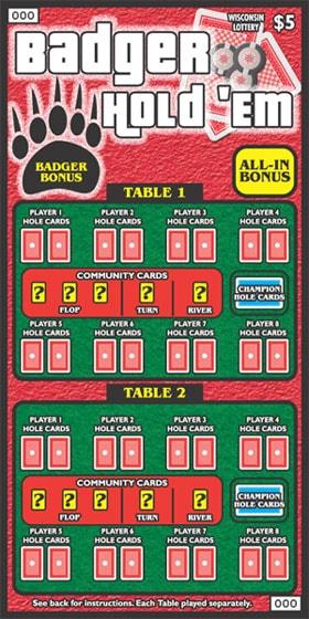 Badger Hold 'Em instant scratch ticket from Wisconsin Lottery - unscratched Badger Hold 'Em instant scratch ticket from Wisconsin Lottery - unscratched