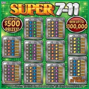 Super 7-11 instant scratch ticket from Wisconsin Lottery - unscratched Super 7-11 instant scratch ticket from Wisconsin Lottery - unscratched