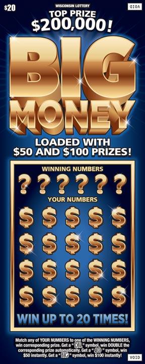 Big Money instant scratch ticket from Wisconsin Lottery - unscratched Big Money instant scratch ticket from Wisconsin Lottery - unscratched
