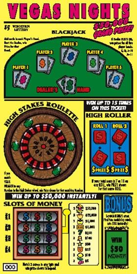 Vegas Nights instant scratch ticket from Wisconsin Lottery - unscratched Vegas Nights instant scratch ticket from Wisconsin Lottery - unscratched