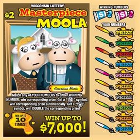 Masterpiece Moola instant scratch ticket from Wisconsin Lottery - unscratched Masterpiece Moola instant scratch ticket from Wisconsin Lottery - unscratched