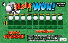 Hole in Won instant scratch ticket from Wisconsin Lottery - unscratched