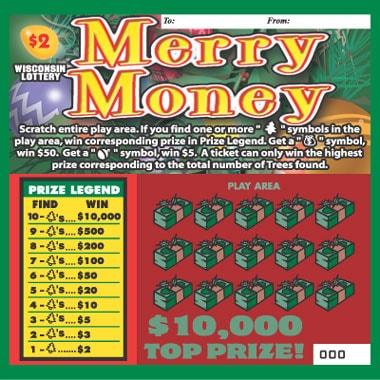 Merry Money instant scratch ticket from Wisconsin Lottery - unscratched Merry Money instant scratch ticket from Wisconsin Lottery - unscratched