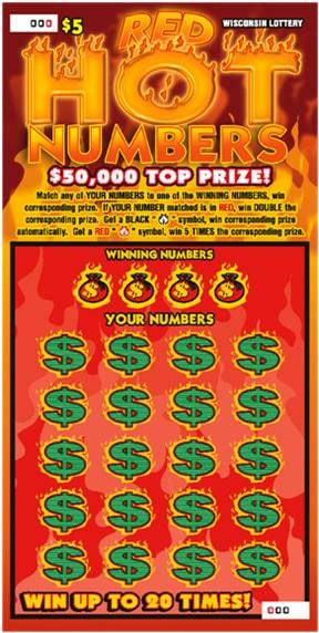 Red Hot Numbers instant scratch ticket from Wisconsin Lottery - unscratched Red Hot Numbers instant scratch ticket from Wisconsin Lottery - unscratched