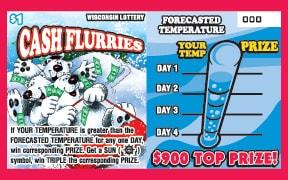 Cash Flurries instant scratch ticket from Wisconsin Lottery - unscratched Cash Flurries instant scratch ticket from Wisconsin Lottery - unscratched
