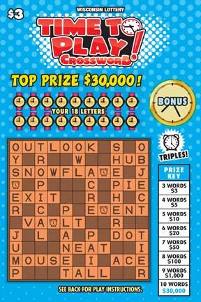 Time to Play Crossword instant scratch ticket from Wisconsin Lottery - unscratched