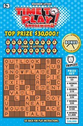 Time to Play Crossword instant scratch ticket from Wisconsin Lottery - unscratched Time to Play Crossword instant scratch ticket from Wisconsin Lottery - unscratched