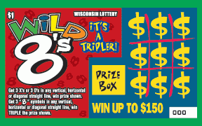 Wild 8's instant scratch ticket from Wisconsin Lottery - unscratched Wild 8's instant scratch ticket from Wisconsin Lottery - unscratched