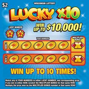 Lucky X10 instant scratch ticket from Wisconsin Lottery - unscratched
