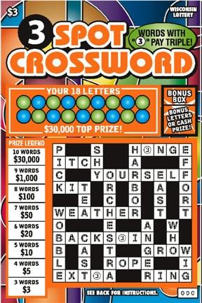 3 Spot Crossword instant scratch ticket from Wisconsin Lottery - unscratched 3 Spot Crossword instant scratch ticket from Wisconsin Lottery - unscratched
