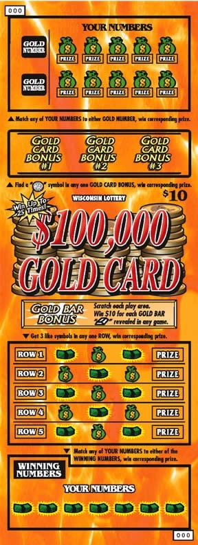 $100,000 Gold Card instant scratch ticket from Wisconsin Lottery - unscratched