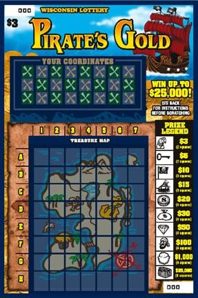 Pirate's Gold instant scratch ticket from Wisconsin Lottery - unscratched