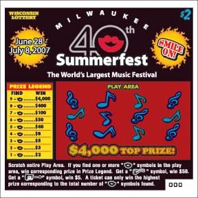 Summerfest instant scratch ticket from Wisconsin Lottery - unscratched Summerfest instant scratch ticket from Wisconsin Lottery - unscratched