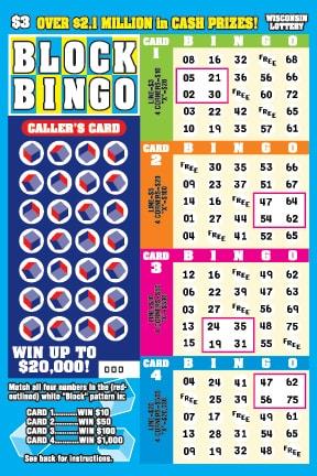 Block Bingo instant scratch ticket from Wisconsin Lottery - unscratched Block Bingo instant scratch ticket from Wisconsin Lottery - unscratched