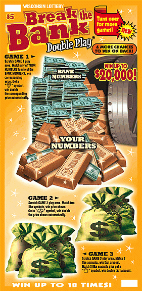 Break the Bank Double Play instant scratch ticket from Wisconsin Lottery - unscratched Break the Bank Double Play instant scratch ticket from Wisconsin Lottery - unscratched