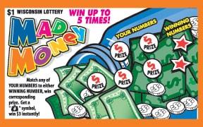 Mad Money instant scratch ticket from Wisconsin Lottery - unscratched Mad Money instant scratch ticket from Wisconsin Lottery - unscratched