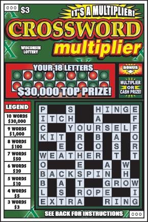 Crossword Multiplier instant scratch ticket from Wisconsin Lottery - unscratched