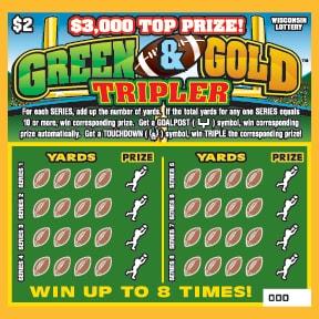 Green and Gold Tripler instant scratch ticket from Wisconsin Lottery - unscratched Green and Gold Tripler instant scratch ticket from Wisconsin Lottery - unscratched