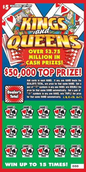 Kings and Queens instant scratch ticket from Wisconsin Lottery - unscratched