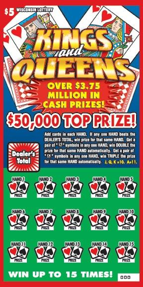 Kings and Queens instant scratch ticket from Wisconsin Lottery - unscratched Kings and Queens instant scratch ticket from Wisconsin Lottery - unscratched