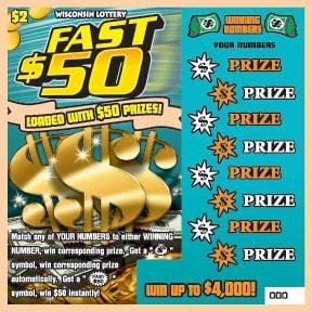 Fast $50 instant scratch ticket from Wisconsin Lottery - unscratched