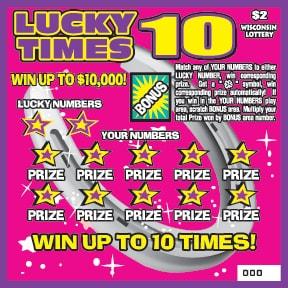 Lucky Times 10 instant scratch ticket from Wisconsin Lottery - unscratched