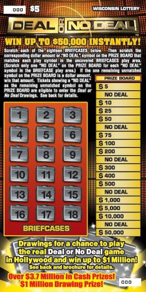Deal or No Deal instant scratch ticket from Wisconsin Lottery - unscratched