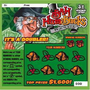 Bah Hum Bucks instant scratch ticket from Wisconsin Lottery - unscratched