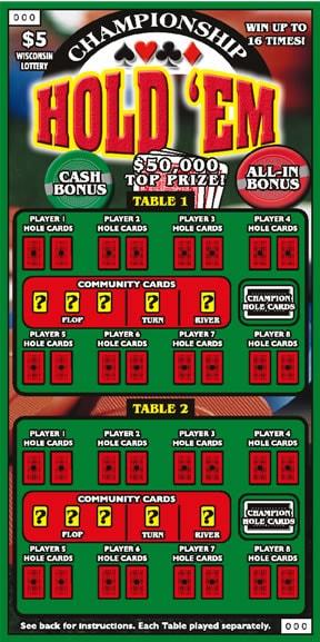 Championship Hold 'Em instant scratch ticket from Wisconsin Lottery - unscratched Championship Hold 'Em instant scratch ticket from Wisconsin Lottery - unscratched
