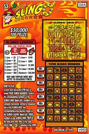 Red Hot Slingo instant scratch ticket from Wisconsin Lottery - unscratched