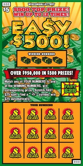 Easy $500 instant scratch ticket from Wisconsin Lottery - unscratched Easy $500 instant scratch ticket from Wisconsin Lottery - unscratched