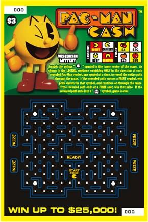 Pacman Cash instant scratch ticket from Wisconsin Lottery - unscratched Pacman Cash instant scratch ticket from Wisconsin Lottery - unscratched