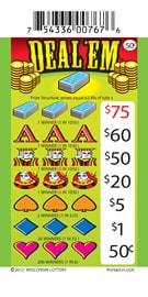 Deal 'Em Deal 'Em pull tab ticket from Wisconsin Lottery - unscratched
