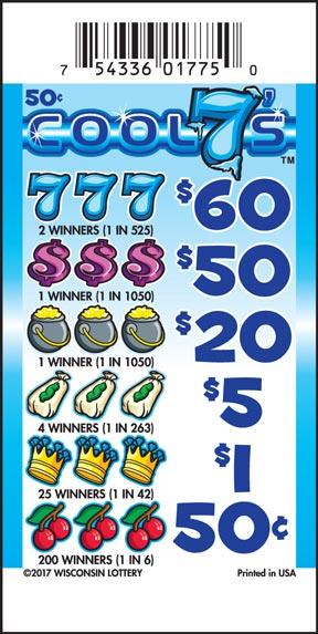 Cool 7's Pull-Tab Cool 7's Pull-Tab ticket from Wisconsin Lottery - unscratched