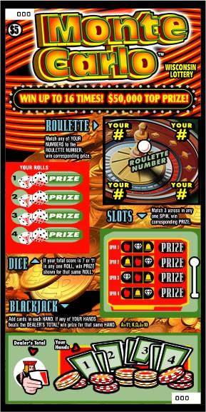 Monte Carlo instant scratch game Monte Carlo instant scratch ticket from Wisconsin Lottery - unscratched
