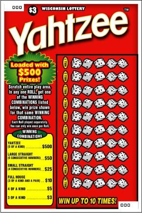 Yahtzee instant scratch game Yahtzee instant scratch ticket from Wisconsin Lottery - unscratched