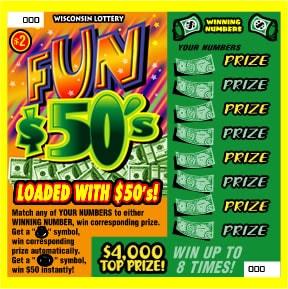 Fun $50s instant scratch game Fun $50s instant scratch ticket from Wisconsin Lottery - unscratched