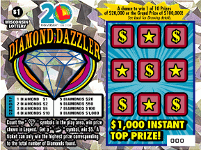 Diamond Dazzler instant scratch game Diamond Dazzler instant scratch ticket from Wisconsin Lottery - unscratched