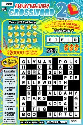 Anniversary Crossword instant scratch game Anniversary Crossword instant scratch ticket from Wisconsin Lottery - unscratched