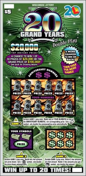 20 Grand Years instant scratch game 20 Grand Years instant scratch ticket from Wisconsin Lottery - unscratched