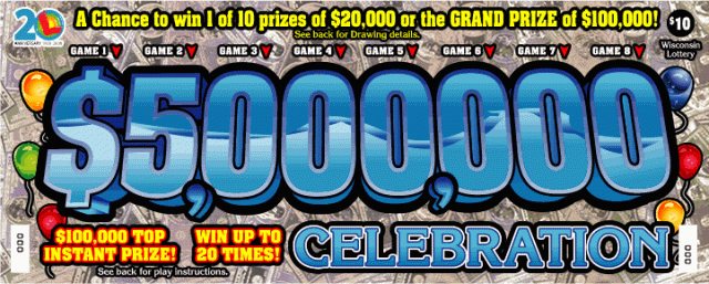 5 Million Dollar Celebration instant scratch game 5 Million Dollar Celebration instant scratch ticket from Wisconsin Lottery - unscratched