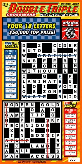 Double Triple Crossword instant scratch ticket from Wisconsin Lottery - unscratched