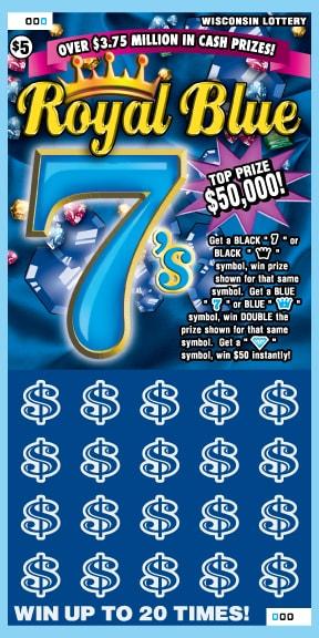 Royal Blue 7s instant scratch ticket from Wisconsin Lottery - unscratched
