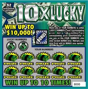 10X Lucky instant scratch ticket from Wisconsin Lottery - unscratched