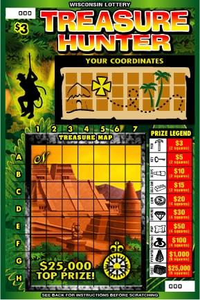Treasure Hunter instant scratch game Treasure Hunter instant scratch ticket from Wisconsin Lottery - unscratched