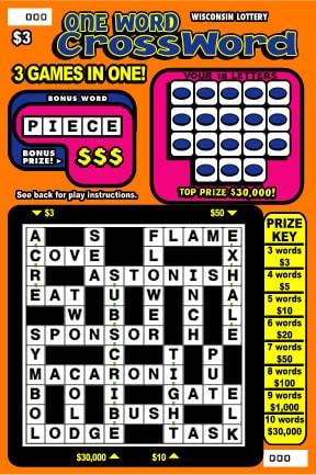 One Word Crossword instant scratch ticket from Wisconsin Lottery - unscratched