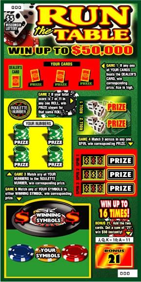Run the Table instant scratch game Run the Table instant scratch ticket from Wisconsin Lottery - unscratched